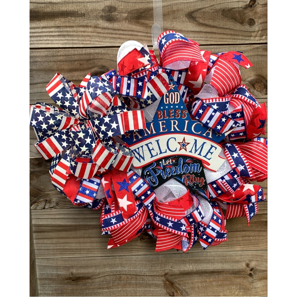 Fourth Of July Red White And Blue Star Patriotic USA Wreath
